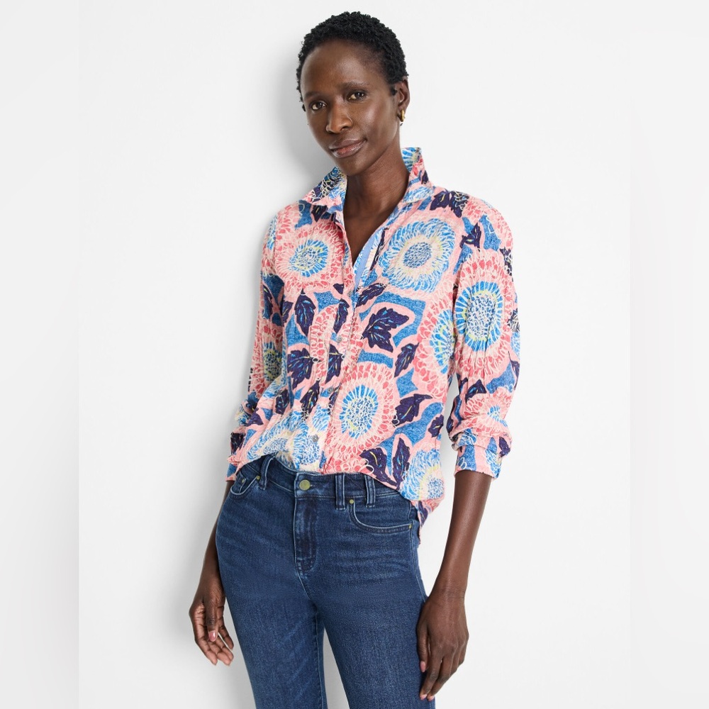 NIC+ZOE Pink and Blue Floral Button-Down Top